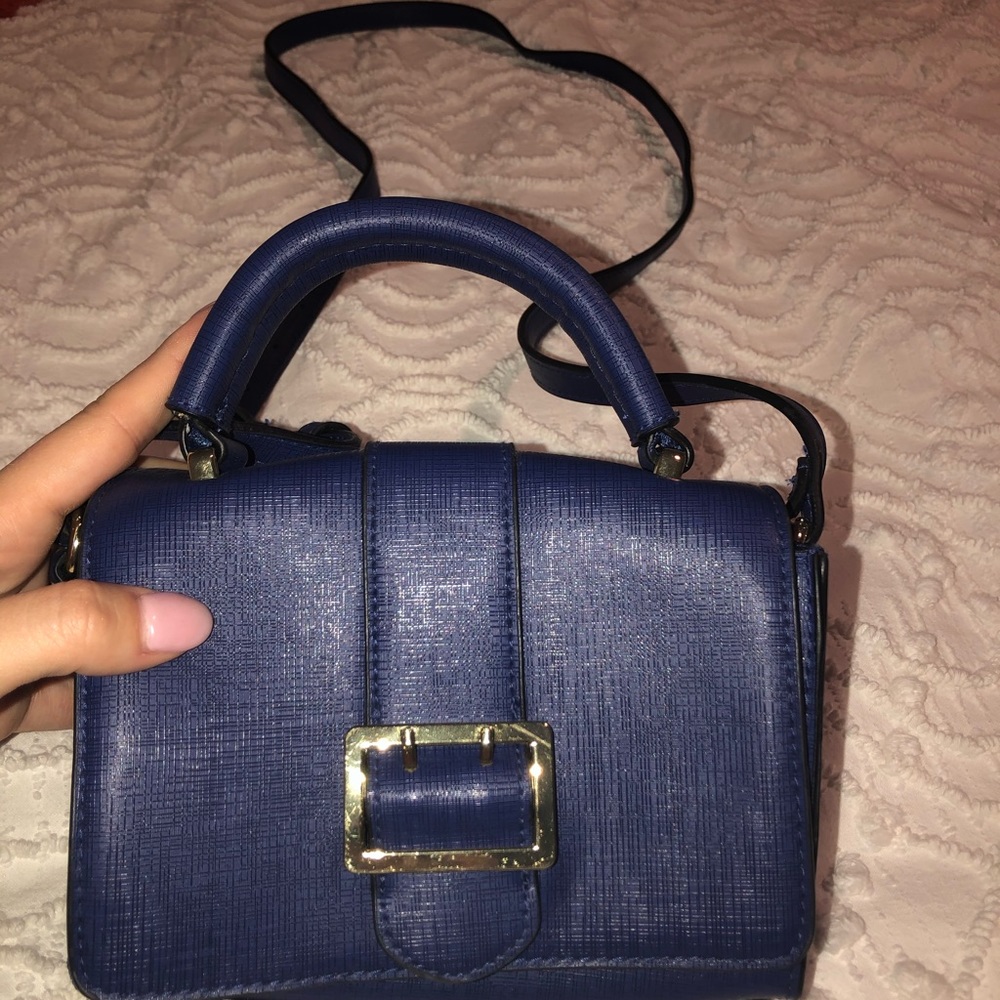 Blue Crossbody Purse with Gold Accents